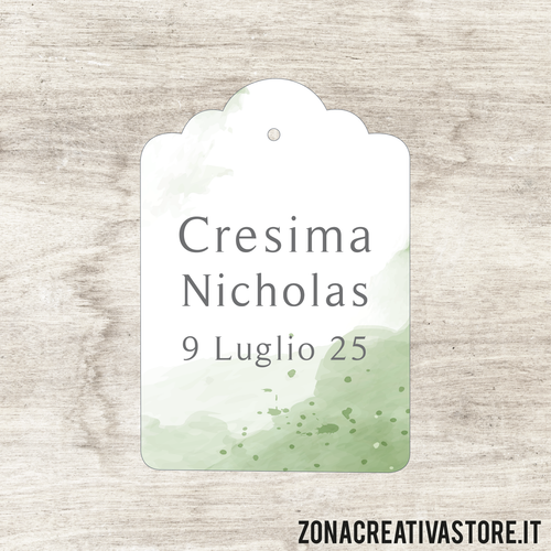 TAG A FORMA DI TAG CLASSICO PER CRESIMA DISPONIBILI IN 3 COLORI DIVERSI - MISURA H. 4,3x3 CM. Cod. CR001