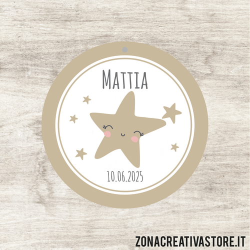 TAG A FORMA TONDA PER BATTESIMO DISPONIBILI IN 3 COLORI: ROSA, AZZURRO E AVORIO - MISURA DIAM. 5,1 CM. Cod. BA001