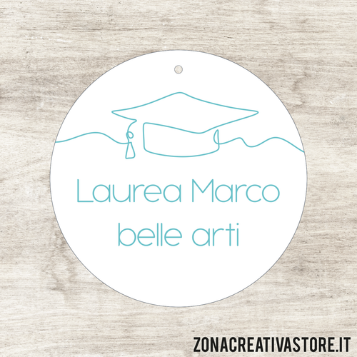 TAG IN CARTONCINO A FORMA TONDO PER LAUREA DISPONIBILI IN 3 COLORI DIVERSI - MISURA DIAM. 5,2 CM. Cod. LA002